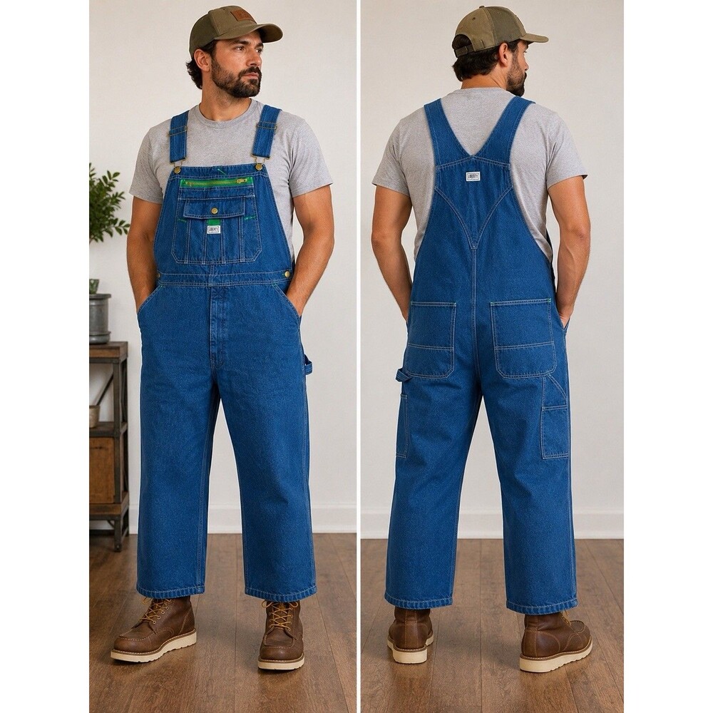 Liberty Denim Bib Overalls Men’s 44x32 Blue Cotton Work Utility Altered Hem